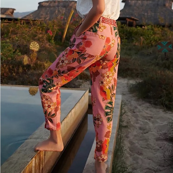 FARM Rio Pants - Farm Rio Esperanza Trousers Floral Patchwork Pants with Tie Waist